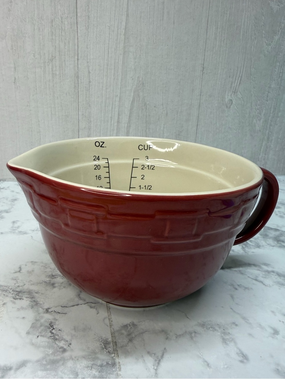 Longaberger ceramic batter bowl mixing bowl pour spout Woven Traditions paprika